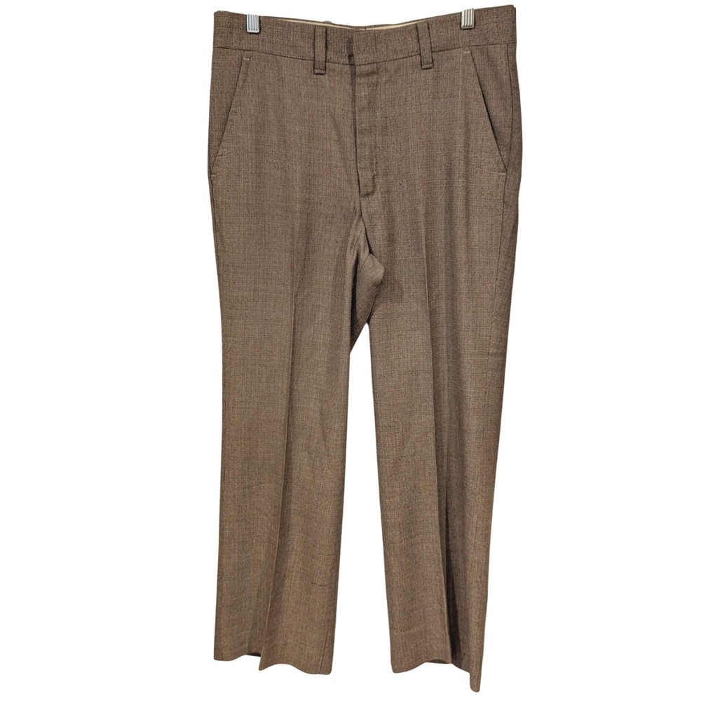 Farah Vintage Trousers 32x28 Brown Micro Check Straight Leg Made in USA Retro